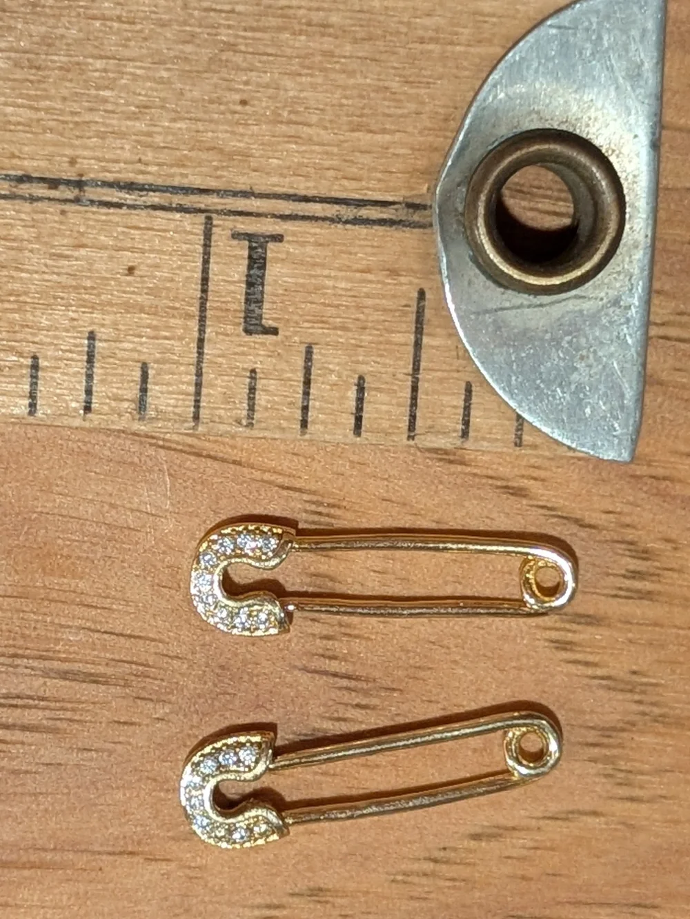 Gold Safety Pin Earrings with Crystal Accents